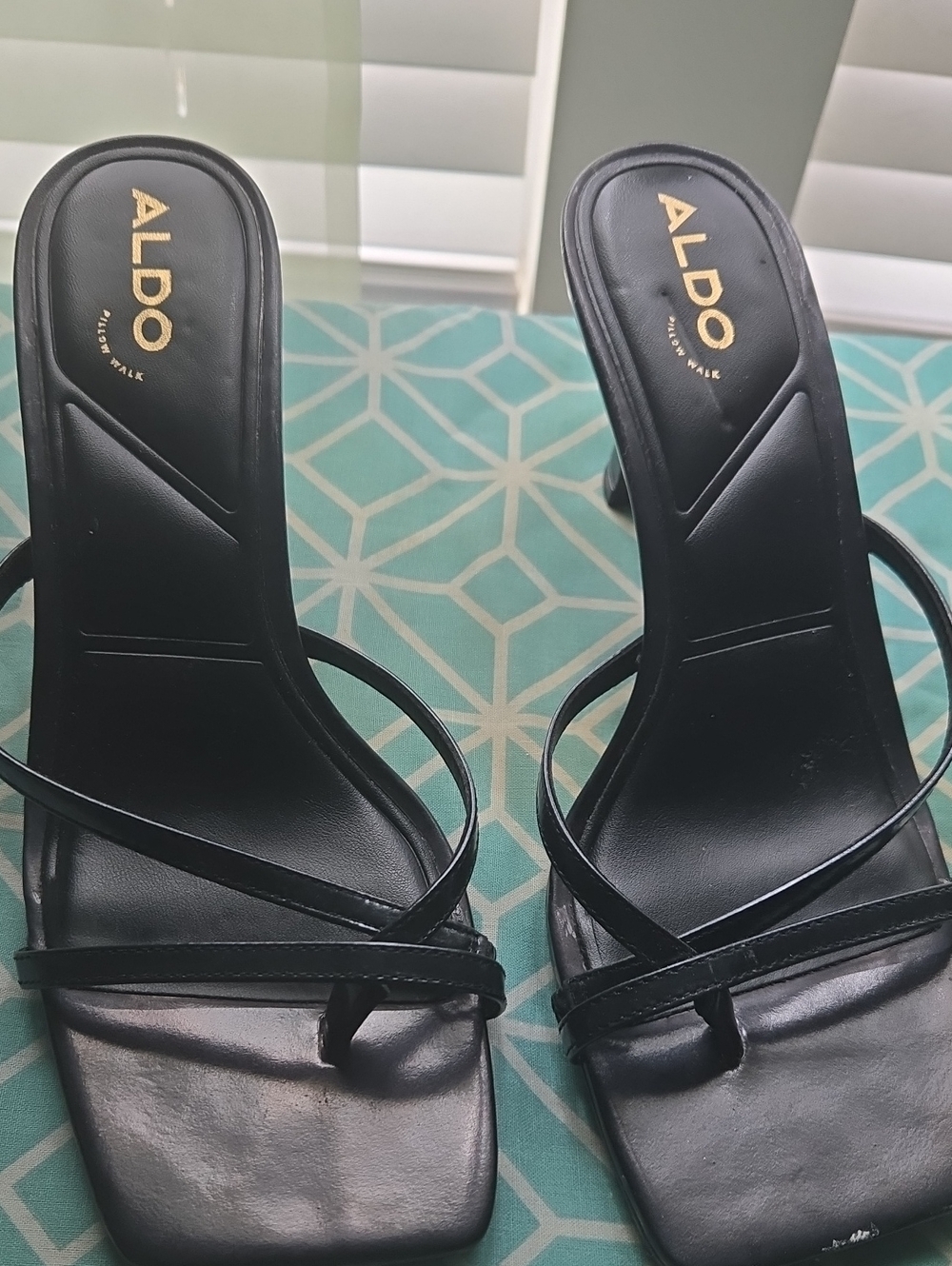 Aldo Black Strappy Square-Toe Heeled Sandals